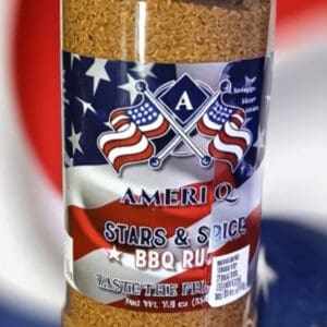 BBQ rub jar with patriotic design.