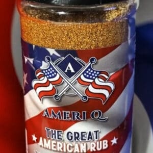 Barbecue seasoning bottle with American flag design.
